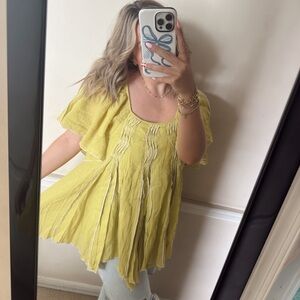 Free People Yellow Ruffled Tiered Blouse
